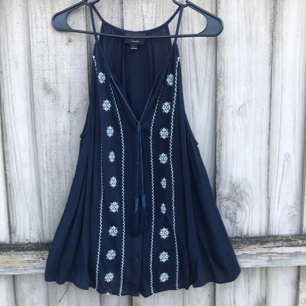 Navy/white embroidered blouse